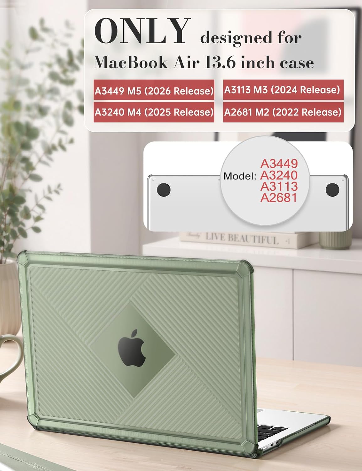 iCasso Mac BookAir 13 case 2026-2022 A3448 A3240 A3113 A2681 M5-M2,Green image 2