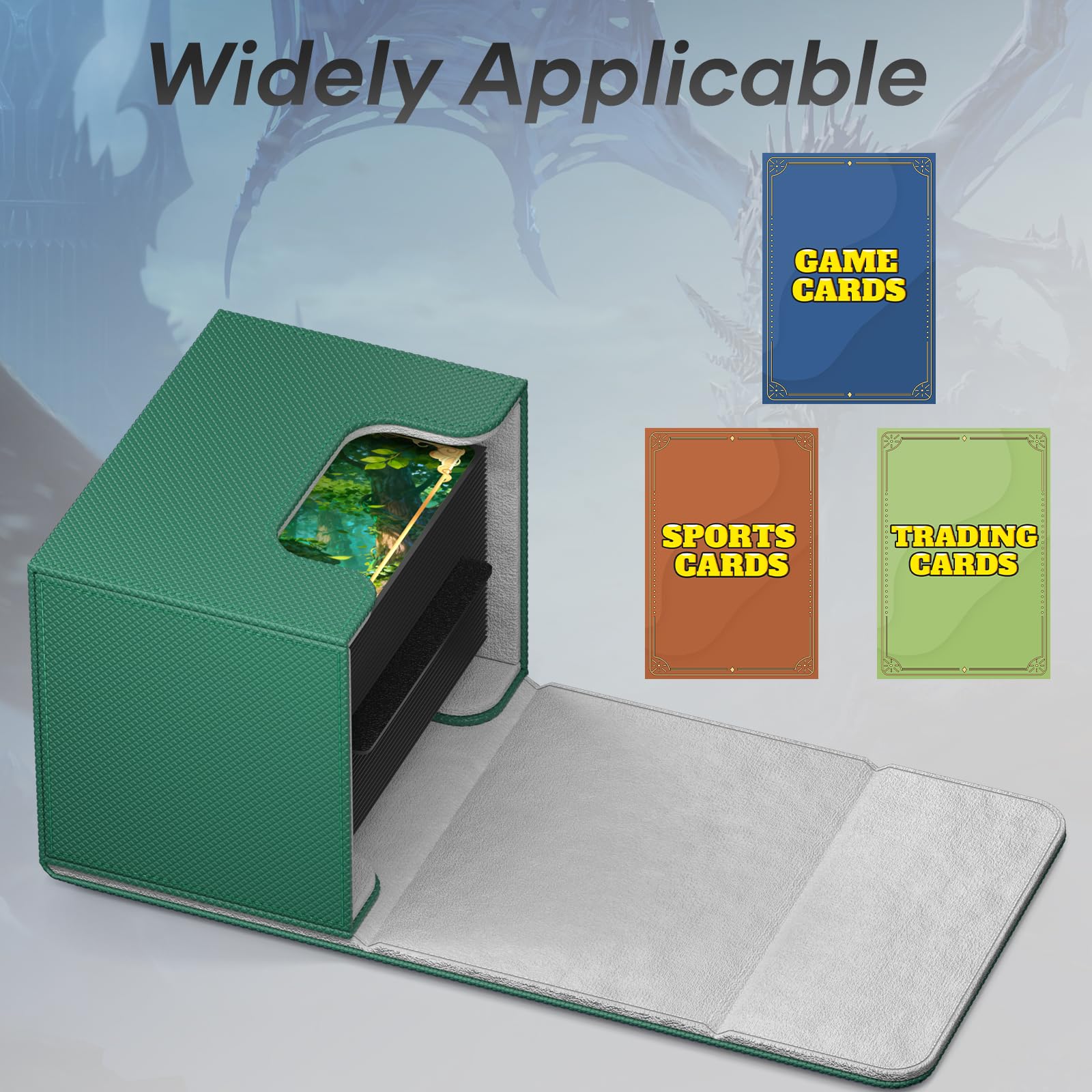 Mlikero Caja de cartas, caja de mazo Commander con capacidad para más de 100 tarjetas de doble manga con divisor, caja de tarjetas de cierre magnético de cuero para MTG, TCG (verde)