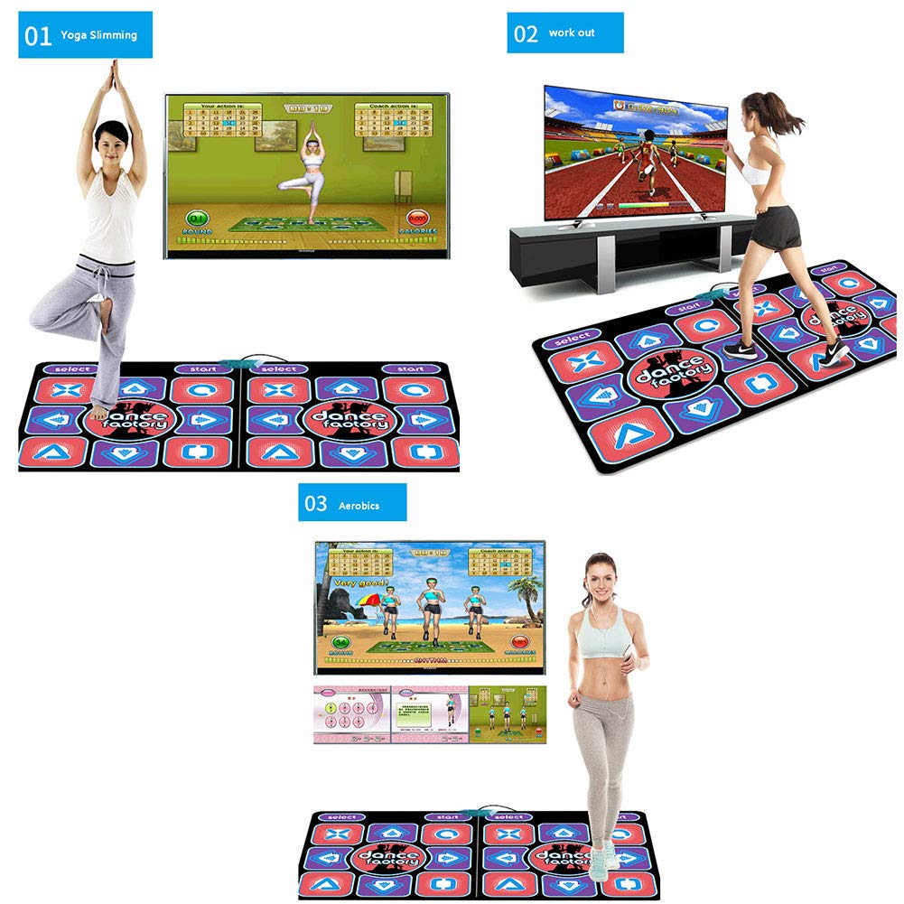 Tapis De Danse Double 2 En 1 Somatosensoriel – 32 Go + 8 Go De Mémoire, Connexion Sans Fil, PVC Pliable, Pour TV Et PC (95 X 165 Cm)