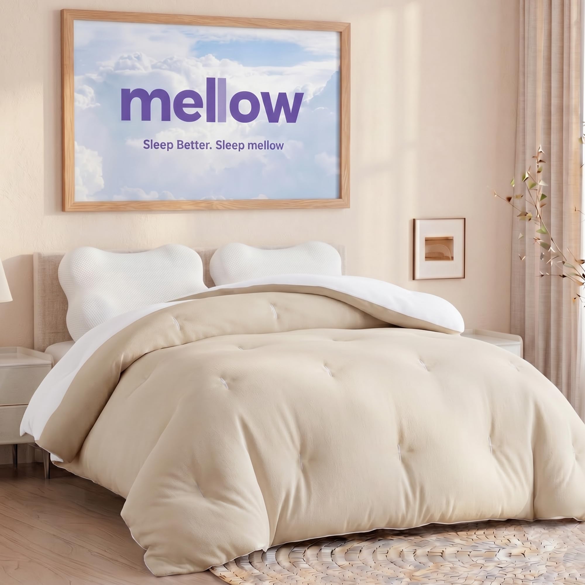 Mellow Marshmellow Comforter – Extra Fluffy Double-Stuffed Down Alternative Duvet Insert, All-Season Temperature Balancing, Oeko-TEX Fabric, Box Stitch, Machine Washable (Sand, Twin/Twin XL)