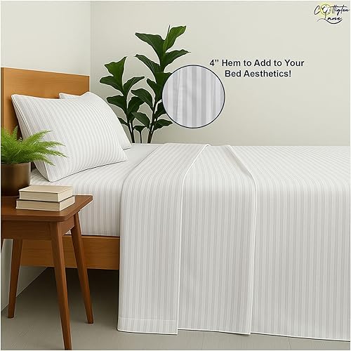 Miniatura 8 de Juego de sábanas de 400 hilos 100% algodón egipcio, tamaño matrimonial, bolsillo profundo de 12 pulgadas, juego de sábanas bajeras de 4 piezas