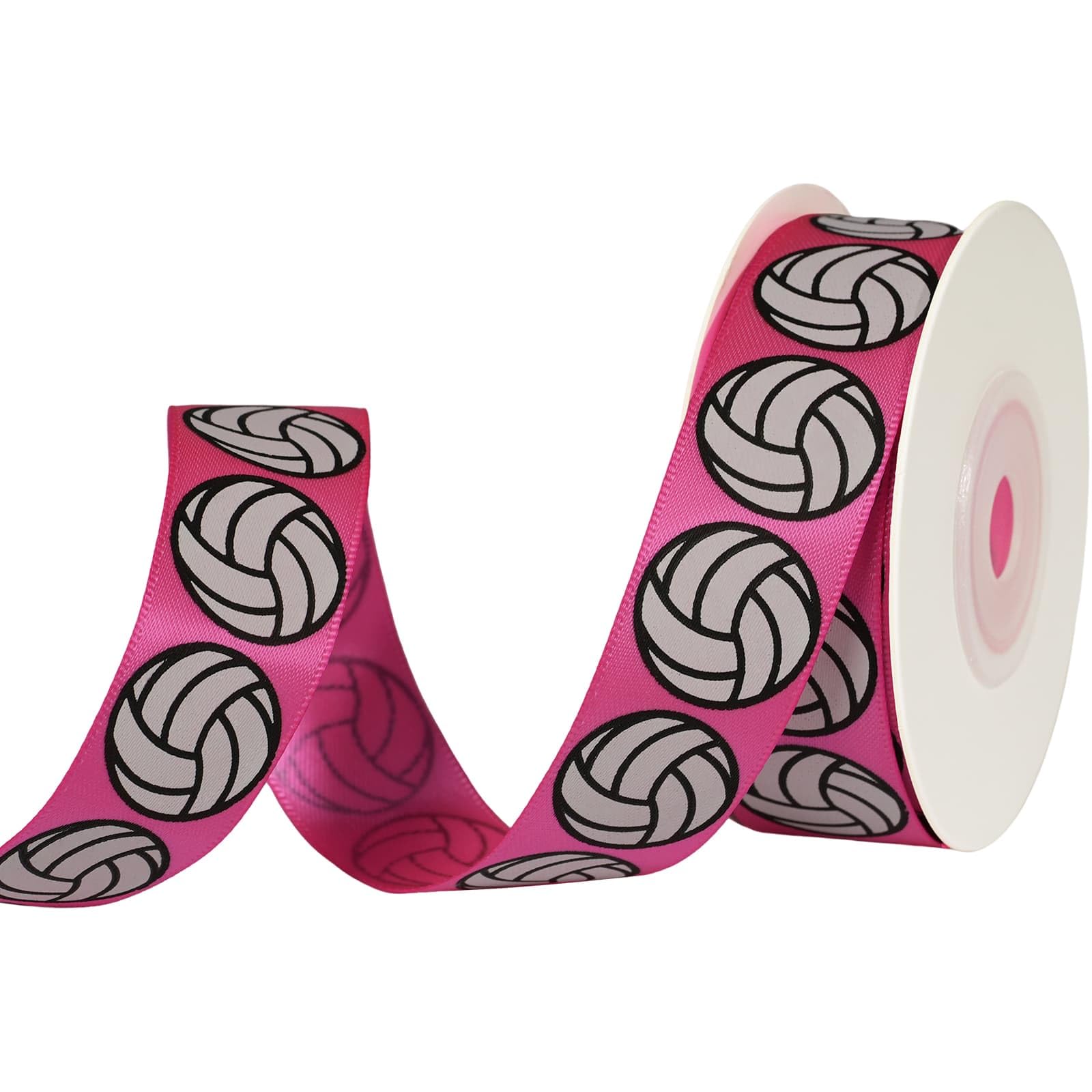 YKW Volleyball Ribbon, 5/8 Inch x 10 Yards, Pink Sports Satin Ribbon for Hair Bows Making & Gift Wrapping