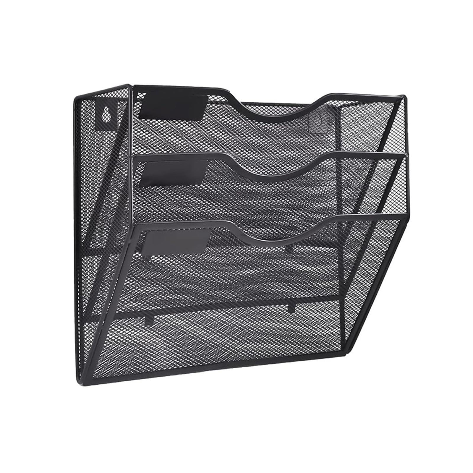 SAZ DEKOR Wall Mounted Mesh File Holder Rack Shelf Magazine Paper 3 Tier Magazine Rack Black-picture-10