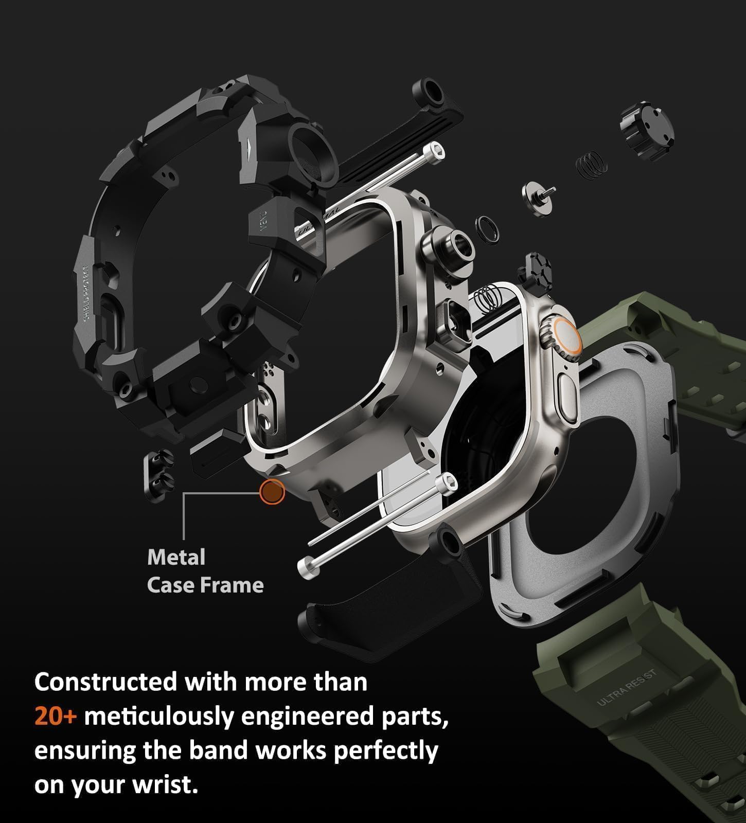ULTIMAL Robusta custodia con cinturino per Apple Watch da 44 mm e 45 mm, per Apple Watch Serie SE/SE 2a generazione/6/5/4, serie 9/8/7 da 45 mm, custodia antiurto di grado militare per iWatch Tactical