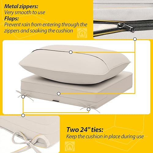 Miniatura 5 de AAAAAcessories Cojines de asiento profundos para muebles de patio, resistentes al agua, juego de 4 cojines de repuesto para sillas de patio, 24 x 24