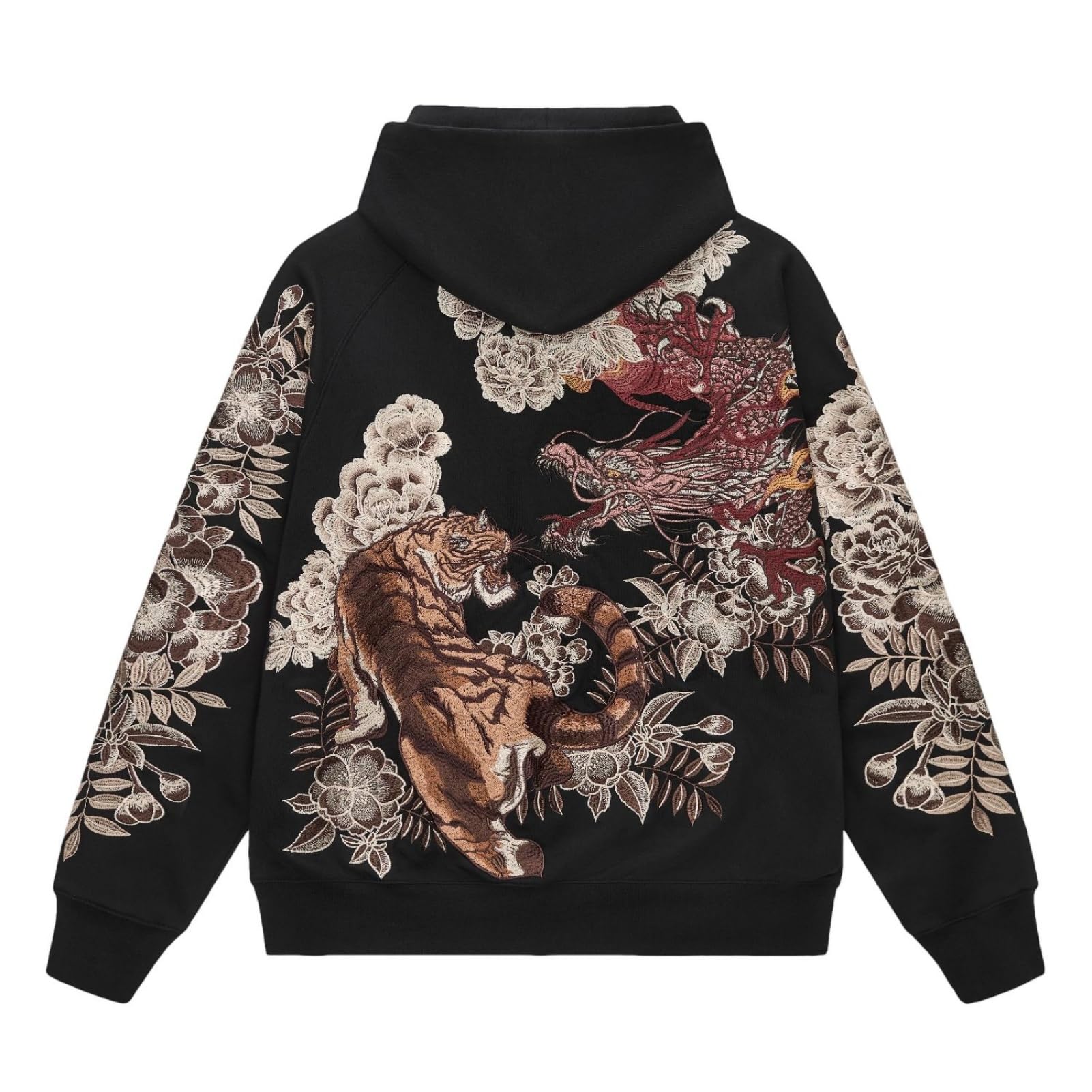 Męska bluza z kapturem z zamkiem błyskawicznym z orientalnym haftem smoka chiński styl luźny krój streetwear bluza z kapturem
