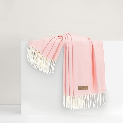 Miniatura 10 de Lands Downunder Manta de espina de pez, lila, todas las estaciones, tejido suave con flecos decorativos, de Italia, 51pulgadas de ancho x 67de