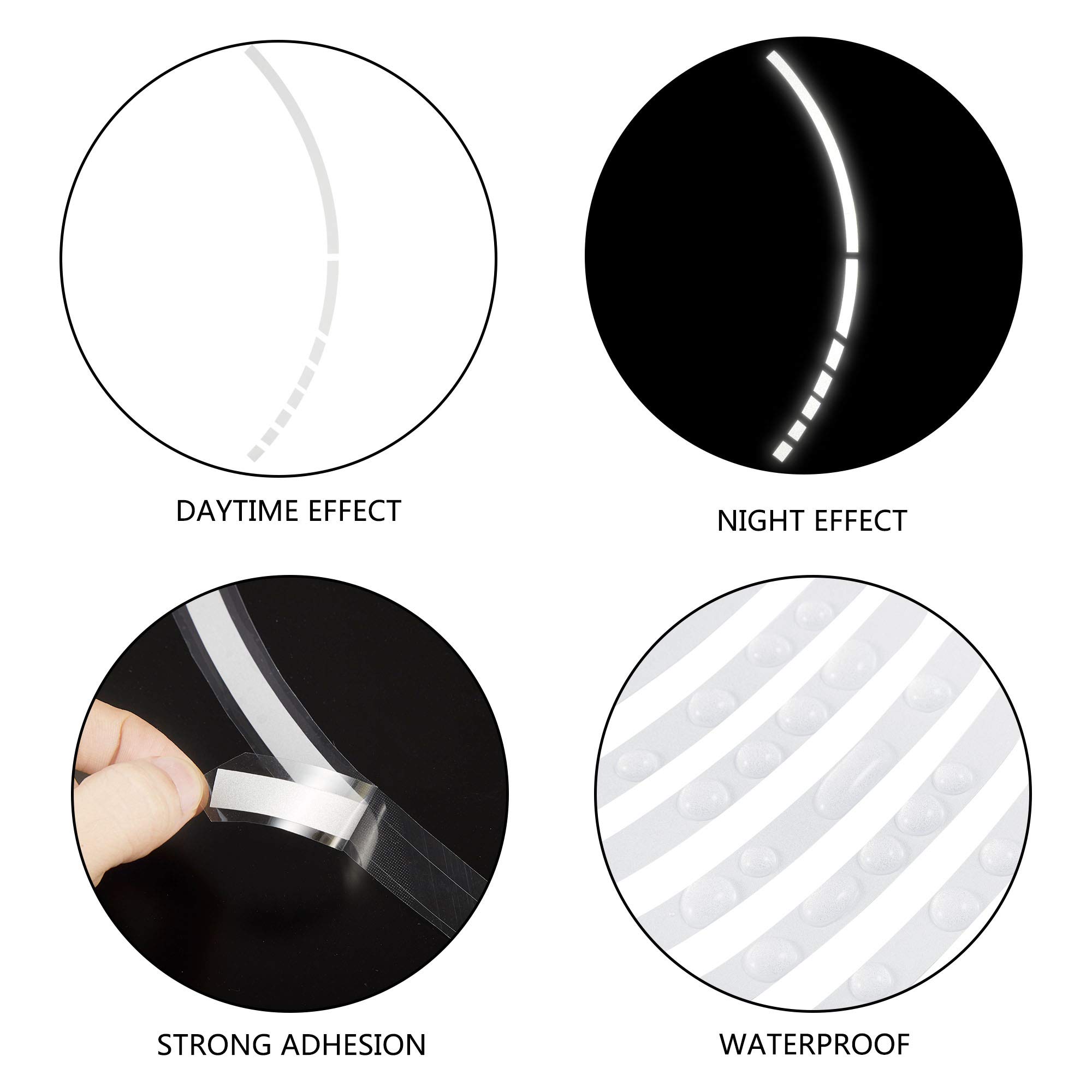 Allure Auto® 16" Reflective Wheel Rim Stripe Decal for Motorcycle Car Cycling Bike Bicycle Night Reflective Safety Decoration Stripe Rim Reflective Stickers DIY (White) for Jeep Compass 1