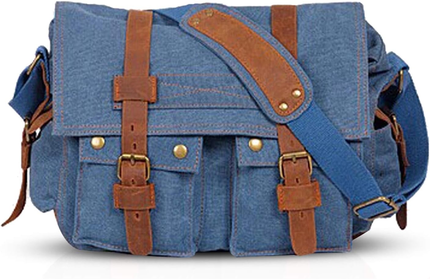 New Vintage Messenger Bag Satchel College Bag Schoolbag Bookbag Casual Travel Shoulder Bag Commute Work Bag 14 inch Laptop Briefcase Multipurpose Men/Women Canvas Light Brown