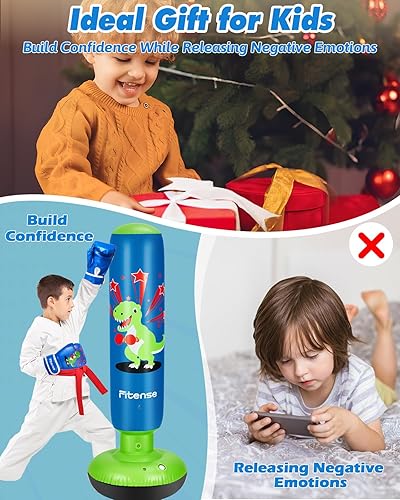 Miniatura 6 de Kids Punching Bag, 63 Inch Inflatable Punching Bag with Electric Air Pump & Gloves, Kids Boxing Bag for Boys Girls Age 6-12, Dinosaur Ninja Boxing