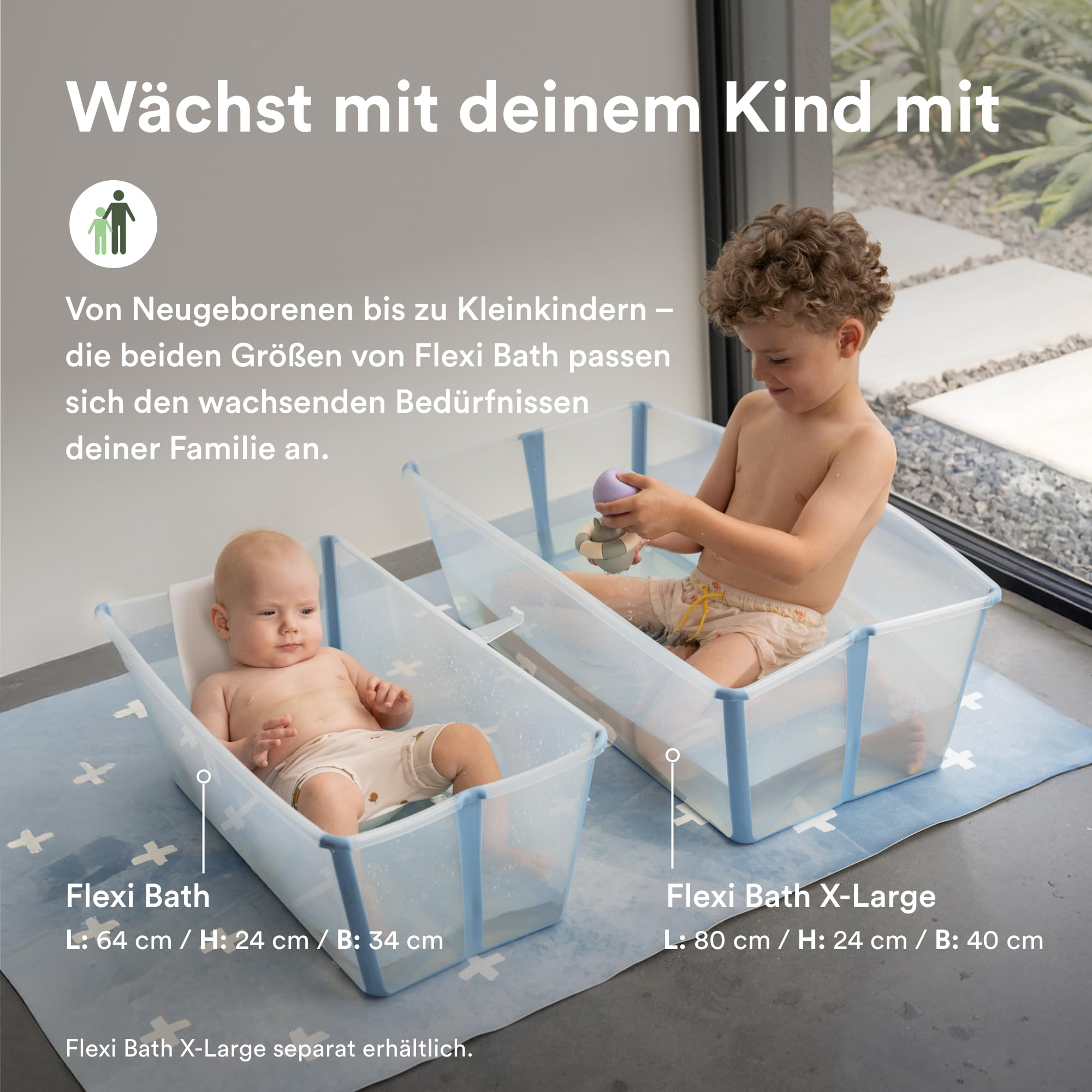 Stokke Flexi Bath (Ocean Blue) mit Newborn Support - Robust & einfach zu verstauen - Bequem für zuhause oder auf Reisen - Ideal für Neugeborene & Kinder bis 48 Monate