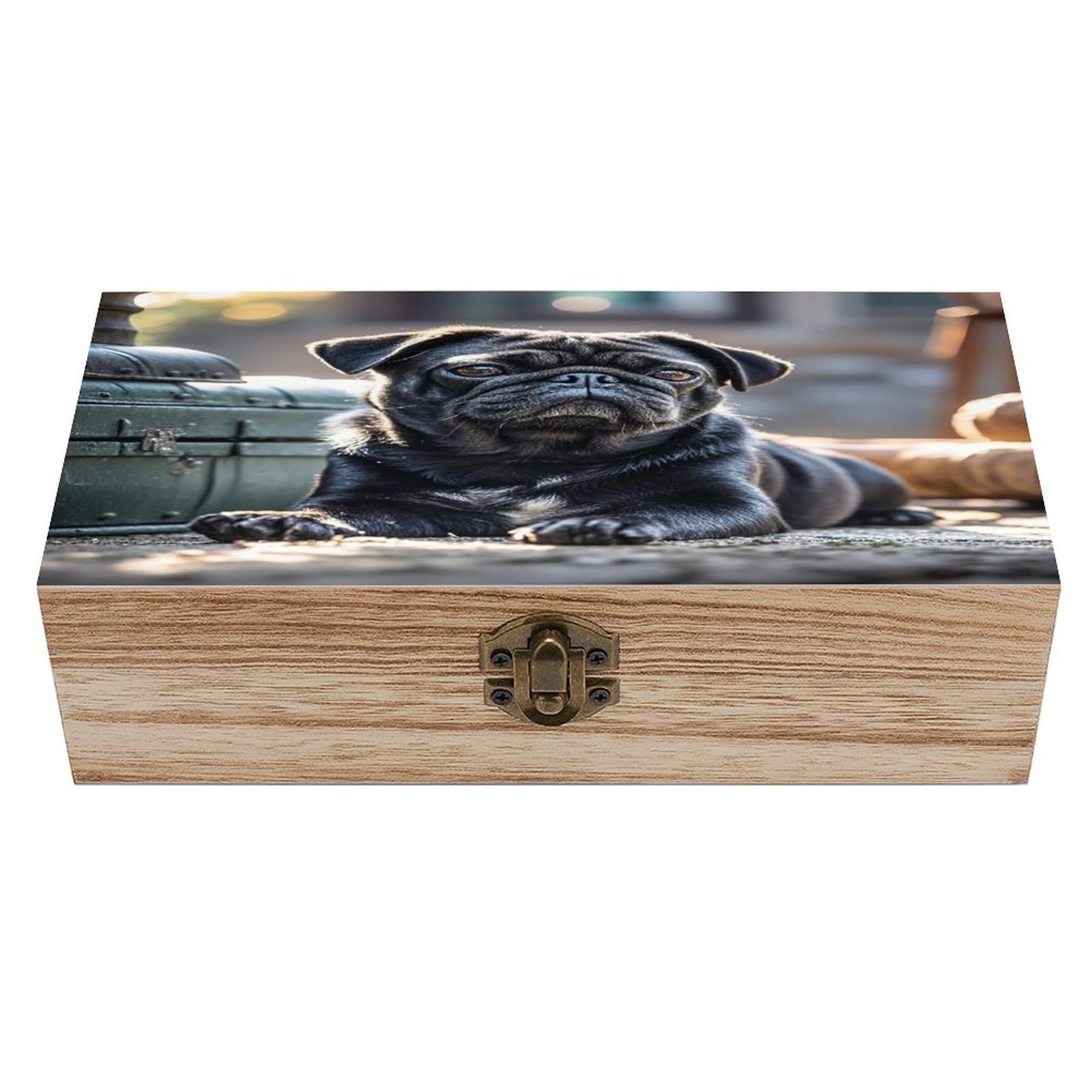 LZQPOEAS Cute Black Pug Dog Wooden Box Storage Space to Organize Jewelry in A Beautiful Small Storage Box Decorative Card Boxes Memory Treasure Boxes for Crafts And Photo Storage