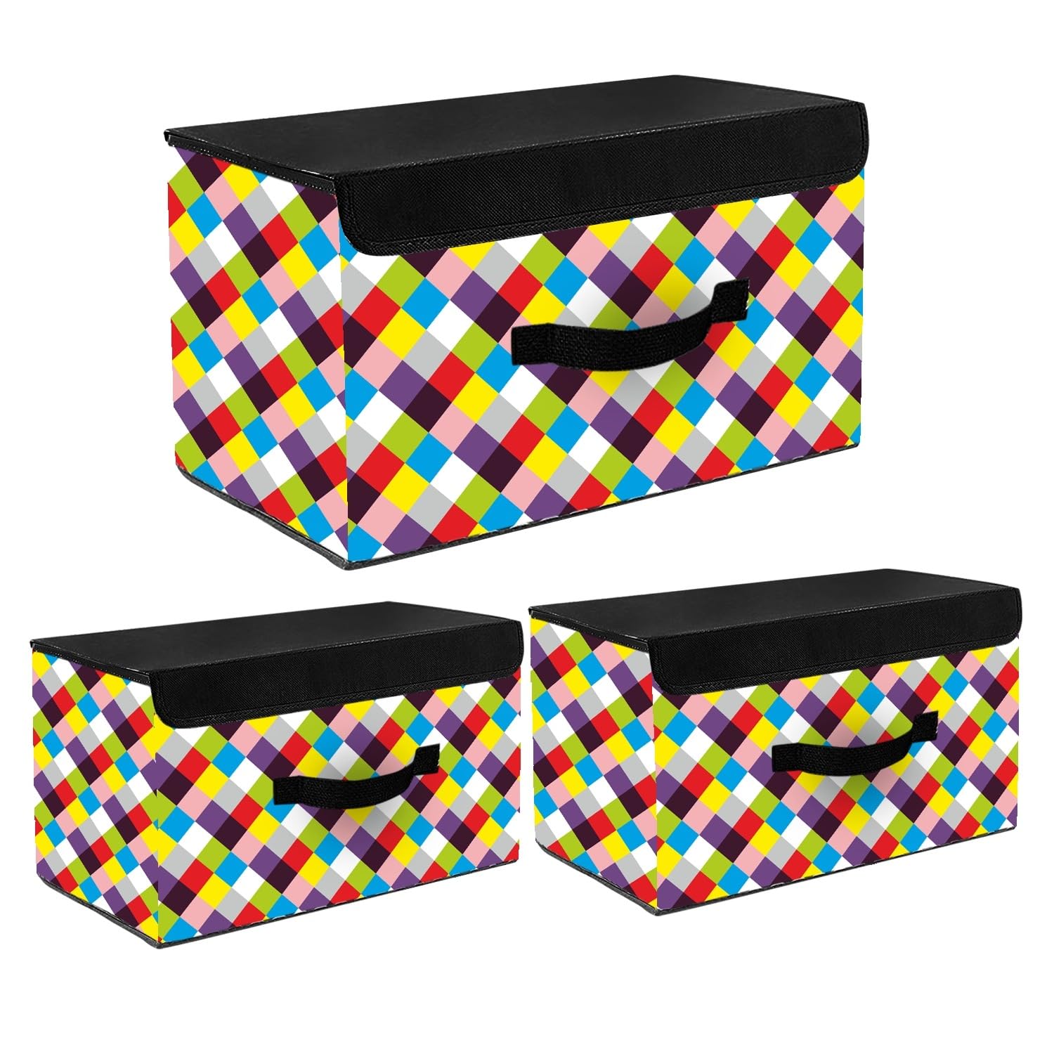 HomeStore-YEP 3 Pack Foldable Storage Bin with Lid and Handle, Versatile Storage Baskets Boxes for Toys, Clothes, Papers, Books, Makeups (Multisqaure) (B0D2SBT7PB) Amazon Price History, Amazon Price Tracker