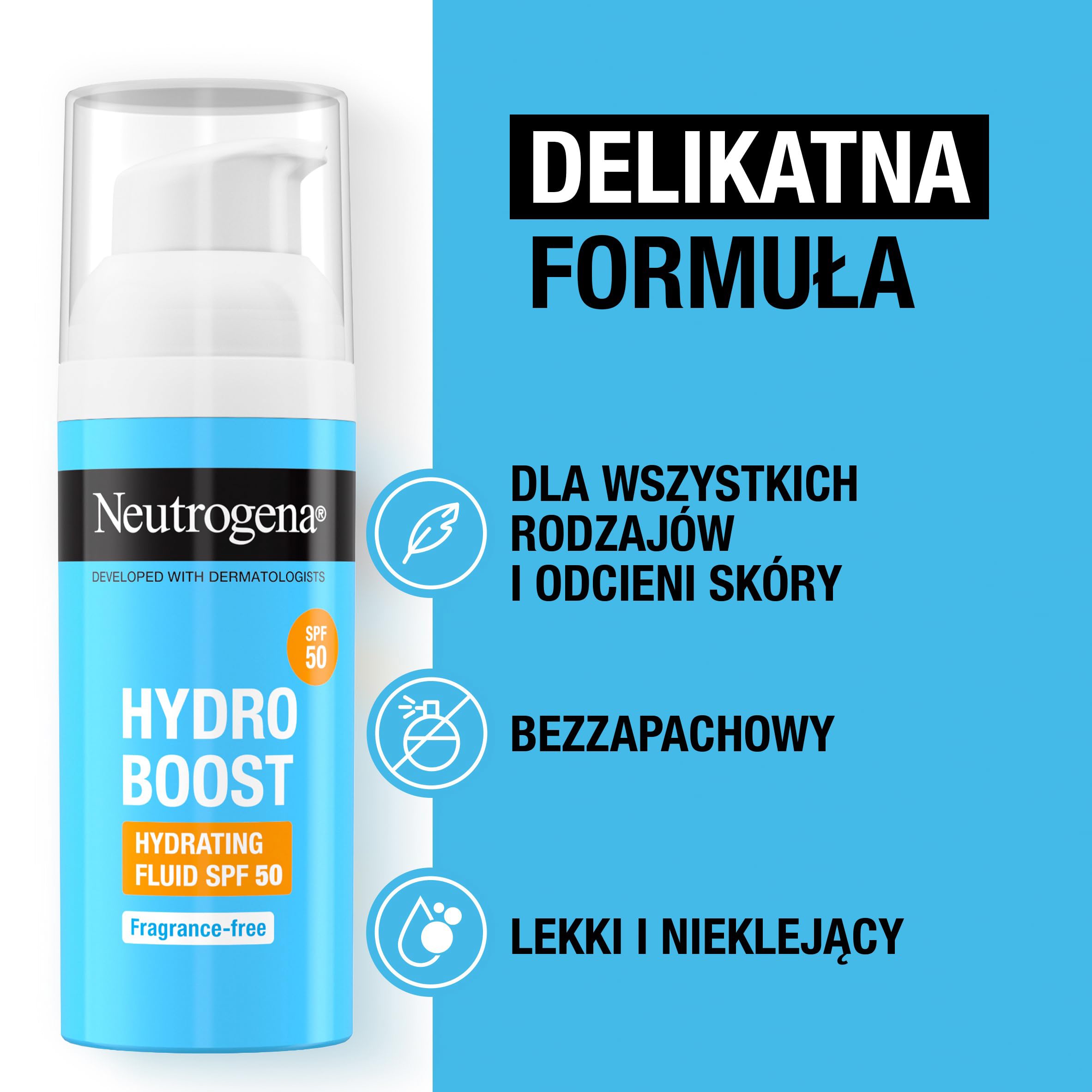 Neutrogena® Hydro Boost Nawadniający Krem z SPF 50, 50ml, głębokie nawilżenie z wysoką ochroną przeciwsłoneczną. Lekka konsystencja długotrwałe nawodnienie, Chroni przed promieniowaniem UVA i UVB.