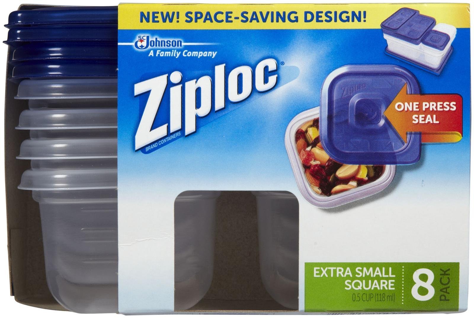 ZiplocFood Storage Meal Prep Containers Reusable for Kitchen Organization, Smart Snap Technology, Dishwasher Safe, Mini Square, 8 Count