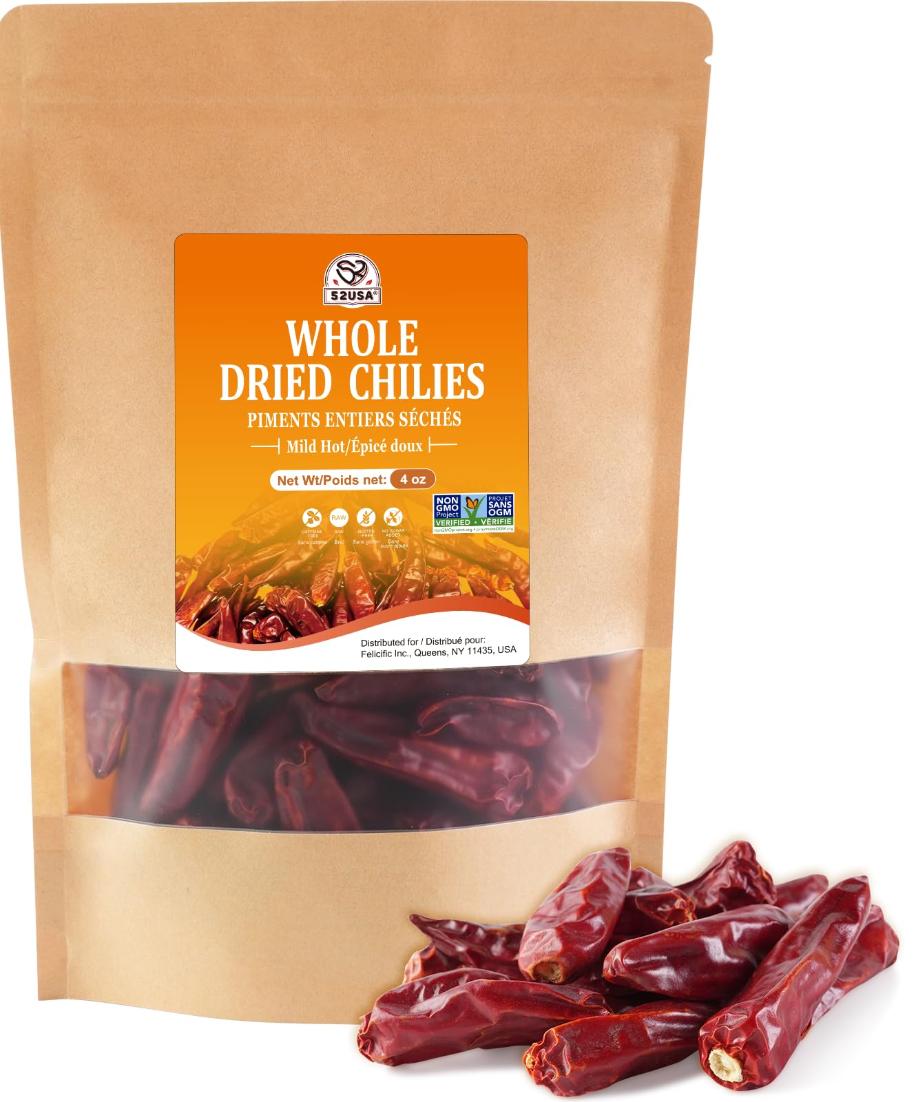 52USA Dried Chilli Peppers, Whole Dried Chilies 4 Oz, Mild Spicy Dried Chiles, Red Chili Pepper, Premium Szechuan Red Dried Chilis, Whole Chili Peppers, Dried Chili Great for Mexican Recipes, Mild Hot