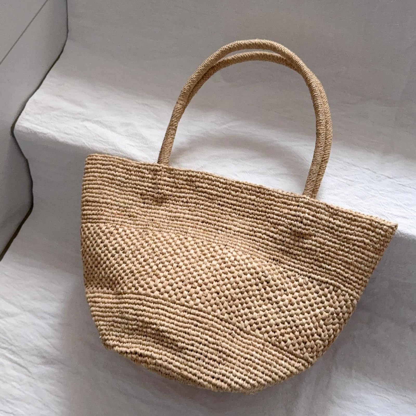Strohtasche Damen Stroh Häkelte Handgefertigte Taschen, Urlaub Strandtaschen, Gewebte Sommer Strandtaschen-Khaki