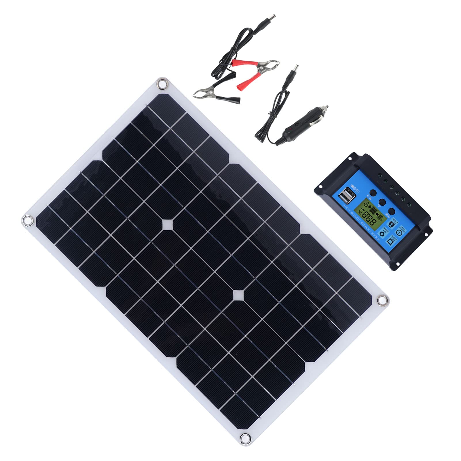 Przenośny Panel Słoneczny, Kemping Panel Słoneczny 50 W Zestaw Panelu Zasilania Solarnego z Kontrolerem 50W Monokrystaliczny DC 18V Solar Naładowanie Baterii do Plecaka na Wędrówki Kempingowe