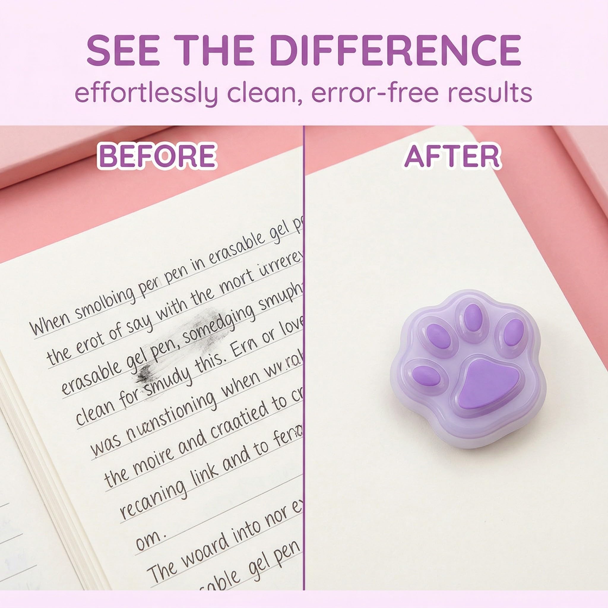 3 Piezas Gomas de Borrar con Forma de Patitas de Gato - Borrador para Bolígrafo de Gel y Borrador de Silicona para Tinta Térmica - Diseño Adorable para Material de Oficina