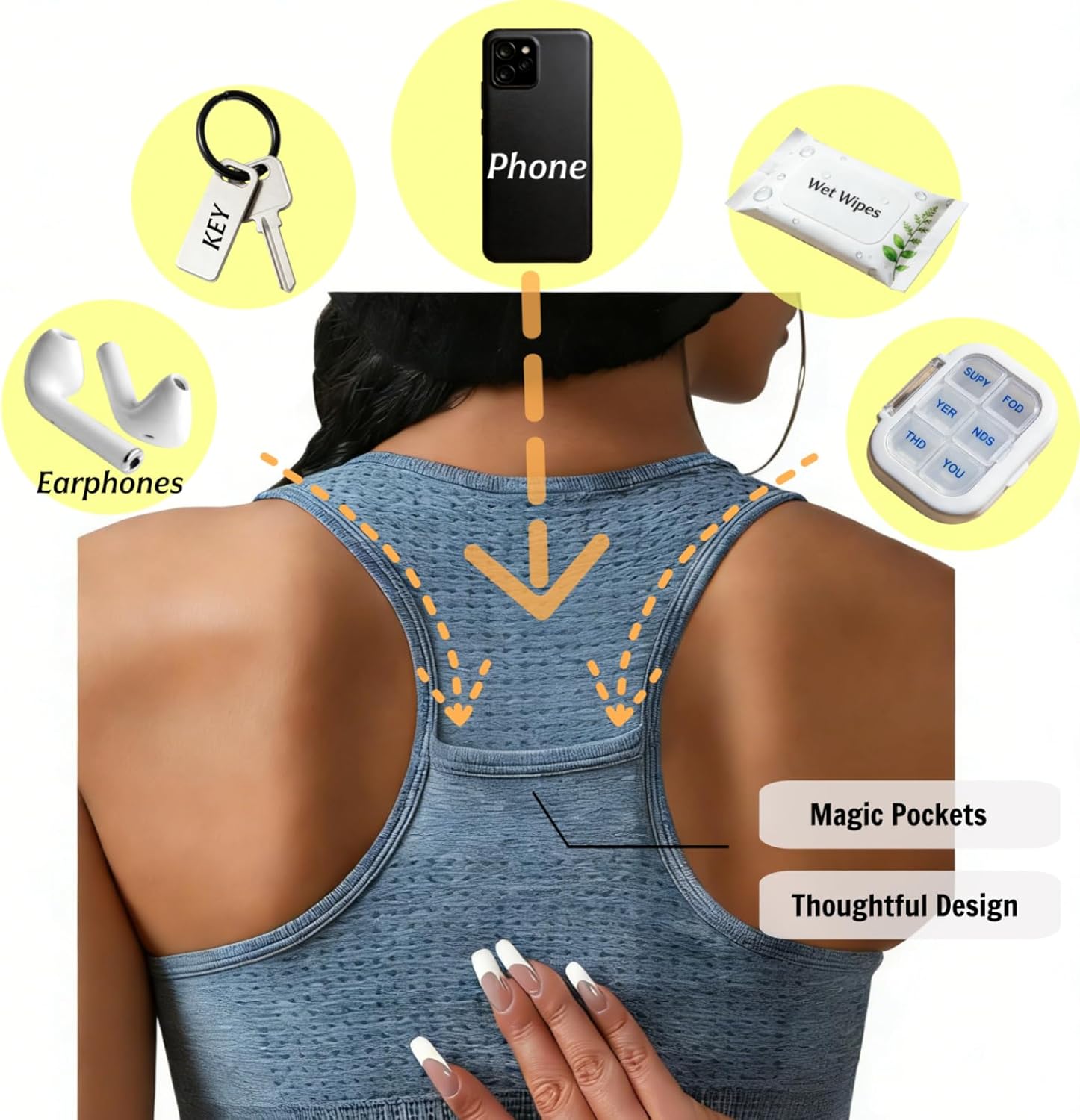 Gym Women Sports Bra high Support and Back Storage Pockets,Cropped Athletic Tank with Built in Pads - Image 3