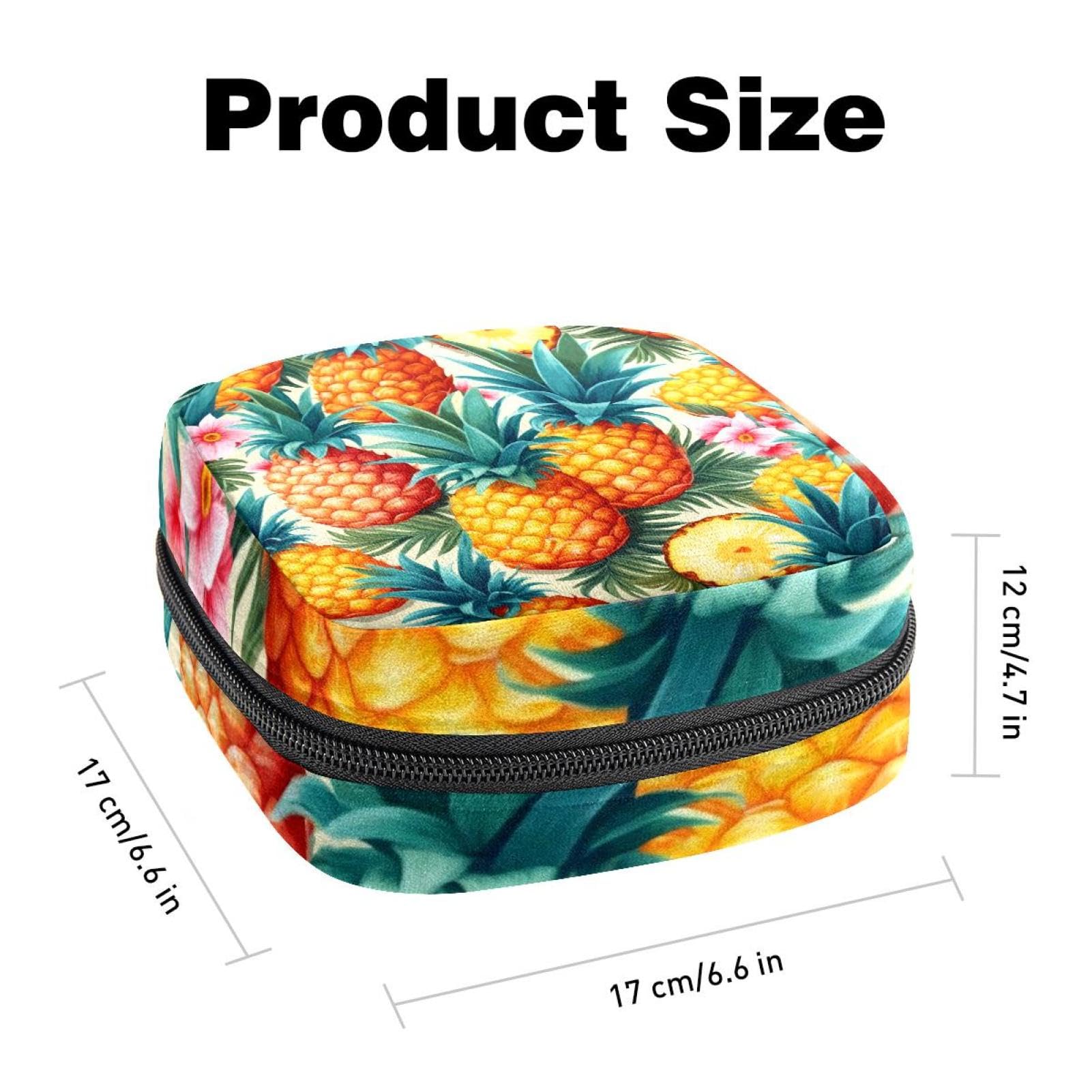 Sanitary Napkin Storage Bag for Women Cute, Feminine Menstruation Pad Holder for Period, Portable Zipper Menstrual Pad Bags Summer Pineapple Flower