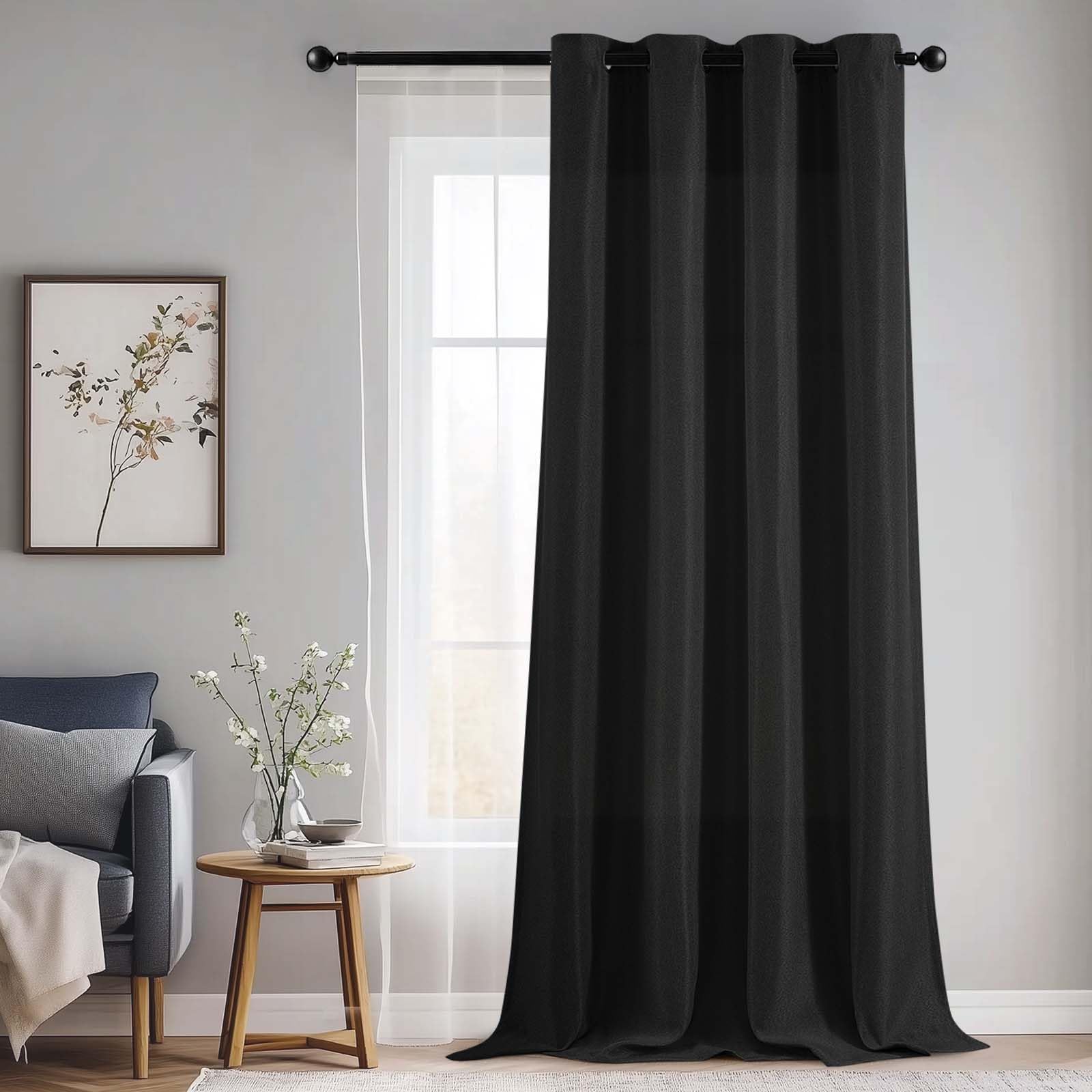 jinchanLinen Textured Blackout Curtain for Bedroom Living Room Thermal Insulated Grommet Top Window Drape 1 Panel(132 x274 cm, Black)