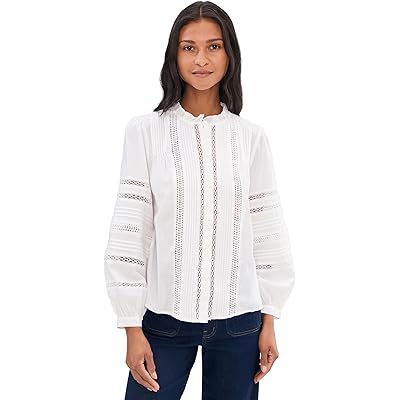 Madewell High-Neck Lace-Insert Pintuck Top white