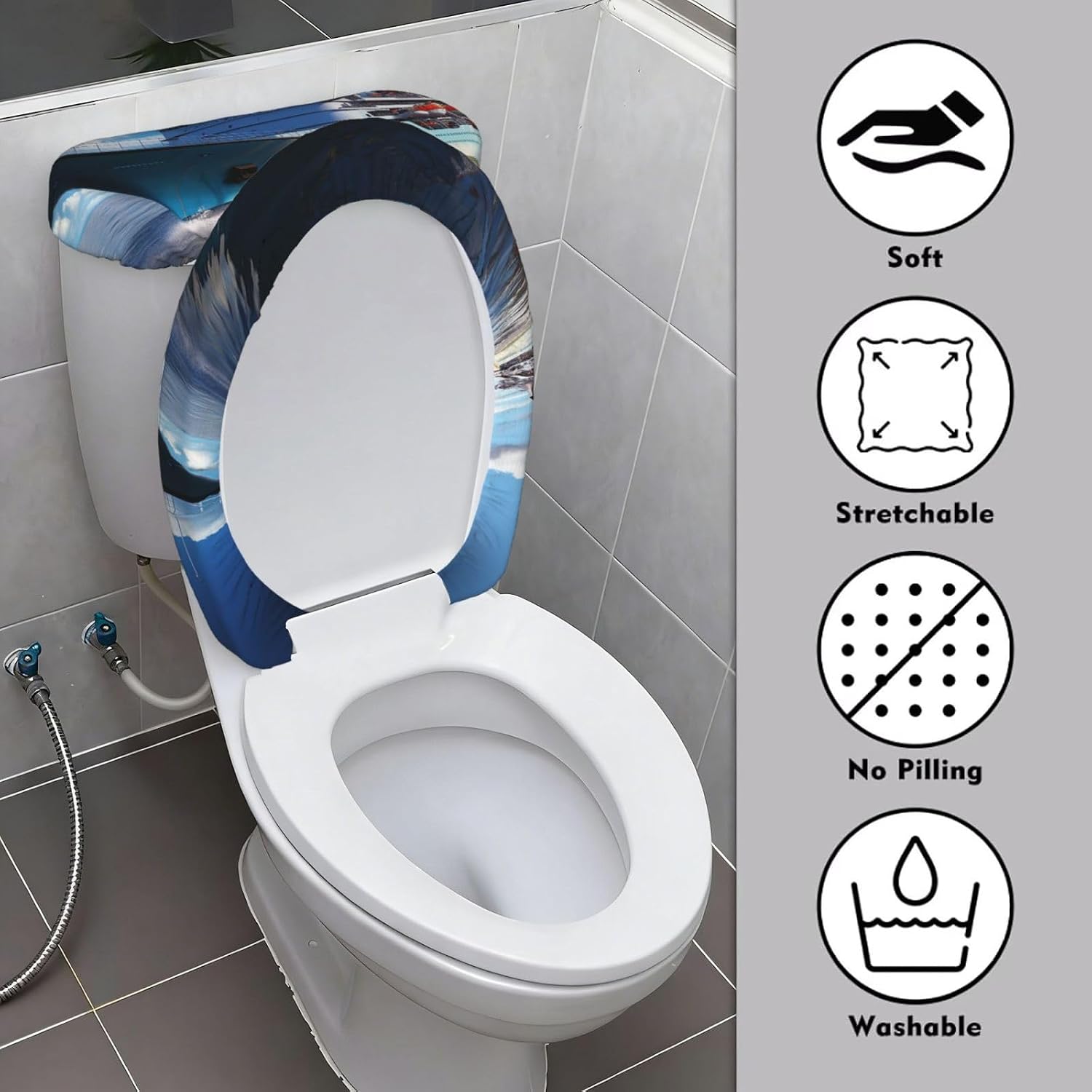 Ocean Ferry Boat Toilet Tank Cover And Toilet Lid Cover Set Stretch Bathroom Toilet Lid Seat Cover