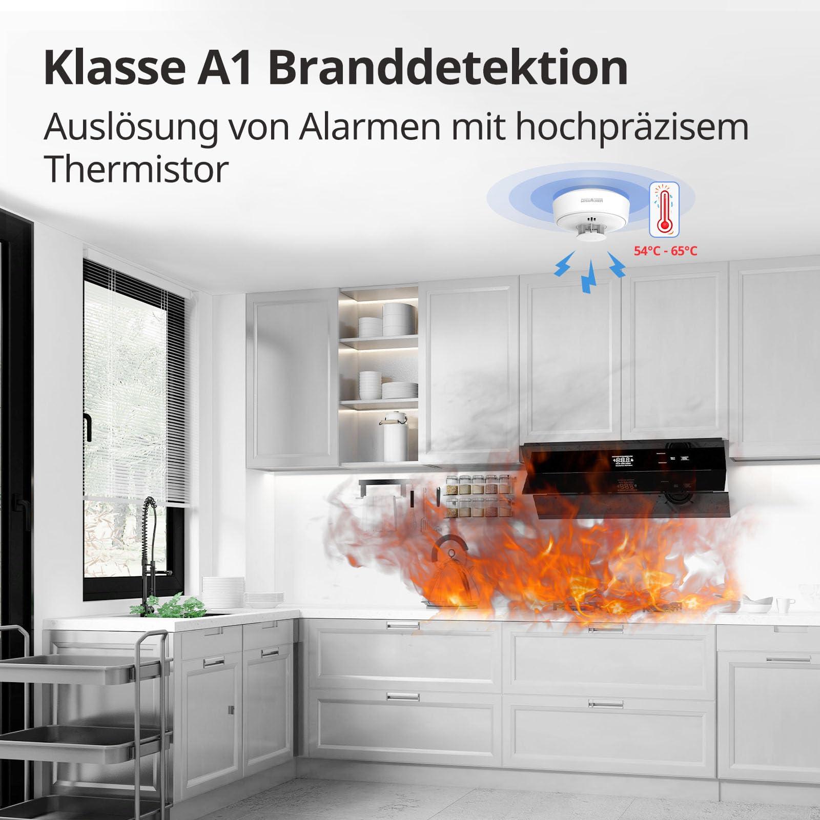 Wisualarm Vernetzter Rauchmelder, Wärme- und Kohlenmonoxid-Alarm-Set, vorverknüpft, konform mit Schottland und England, Fernbedienung (1 Rauchmelder+1 Hitzemelder+1 CO)