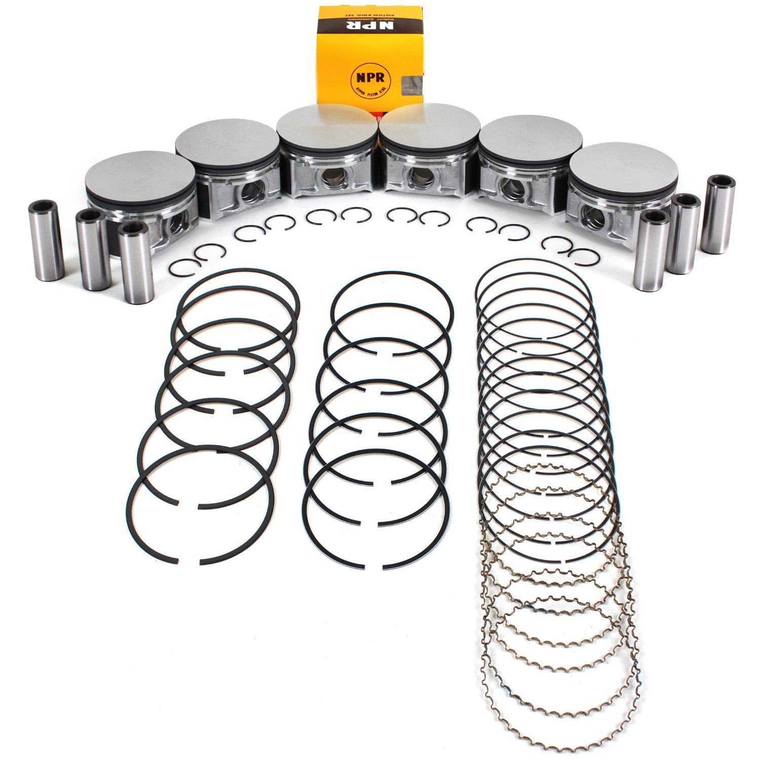 NPR Brand standard size Engine Pistons Kit with NPR Rings Set compatible with 98-10 Chrysler Dodge 2.7L 167 V6 EER