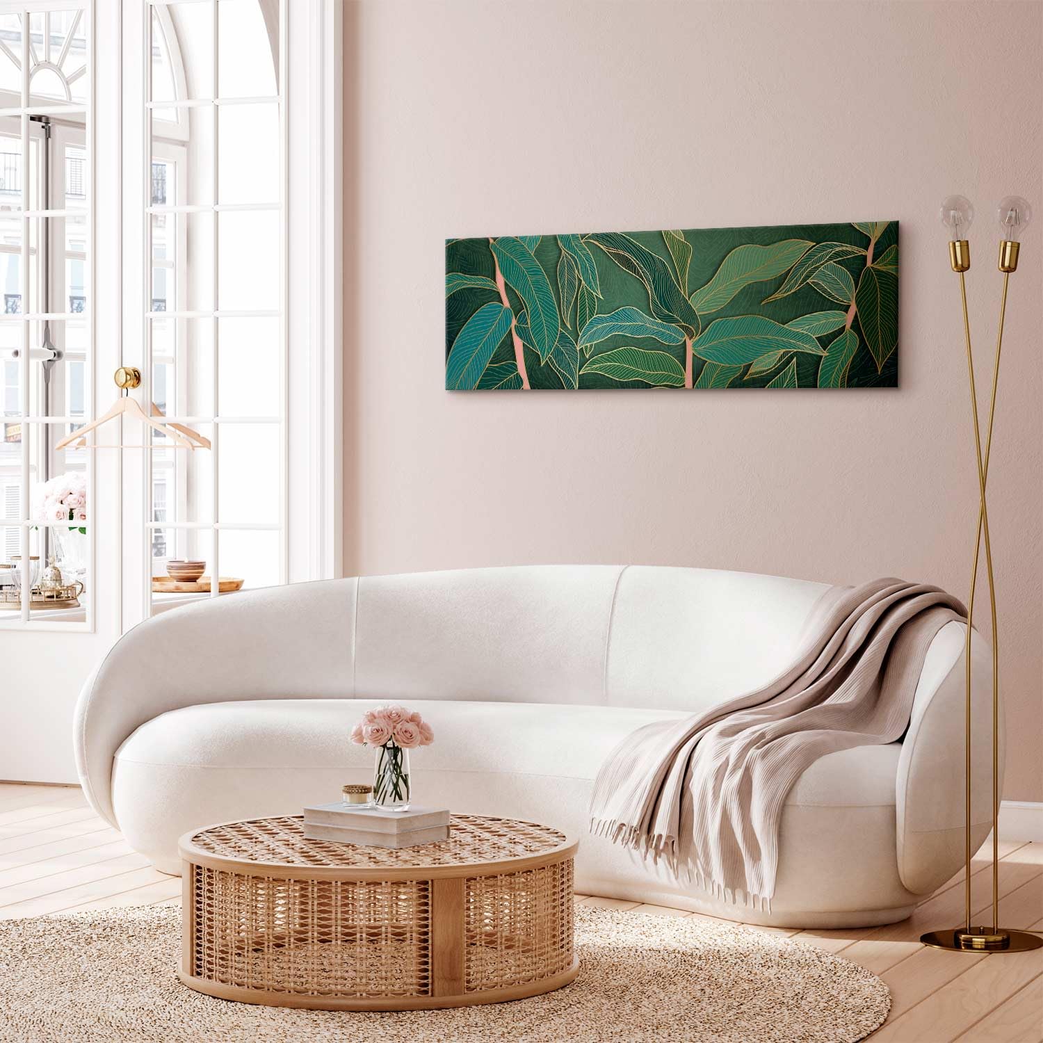 murando - Quadro Astratto Verde 150x50 cm 1 Pezzo - Stampa su Tela XXL Immagini - Quadri Grandi Moderni per Soggiorno Murale - Decorazione da Parete Pittura - Foglie Tropicali Giungla b-C-0757-b-a