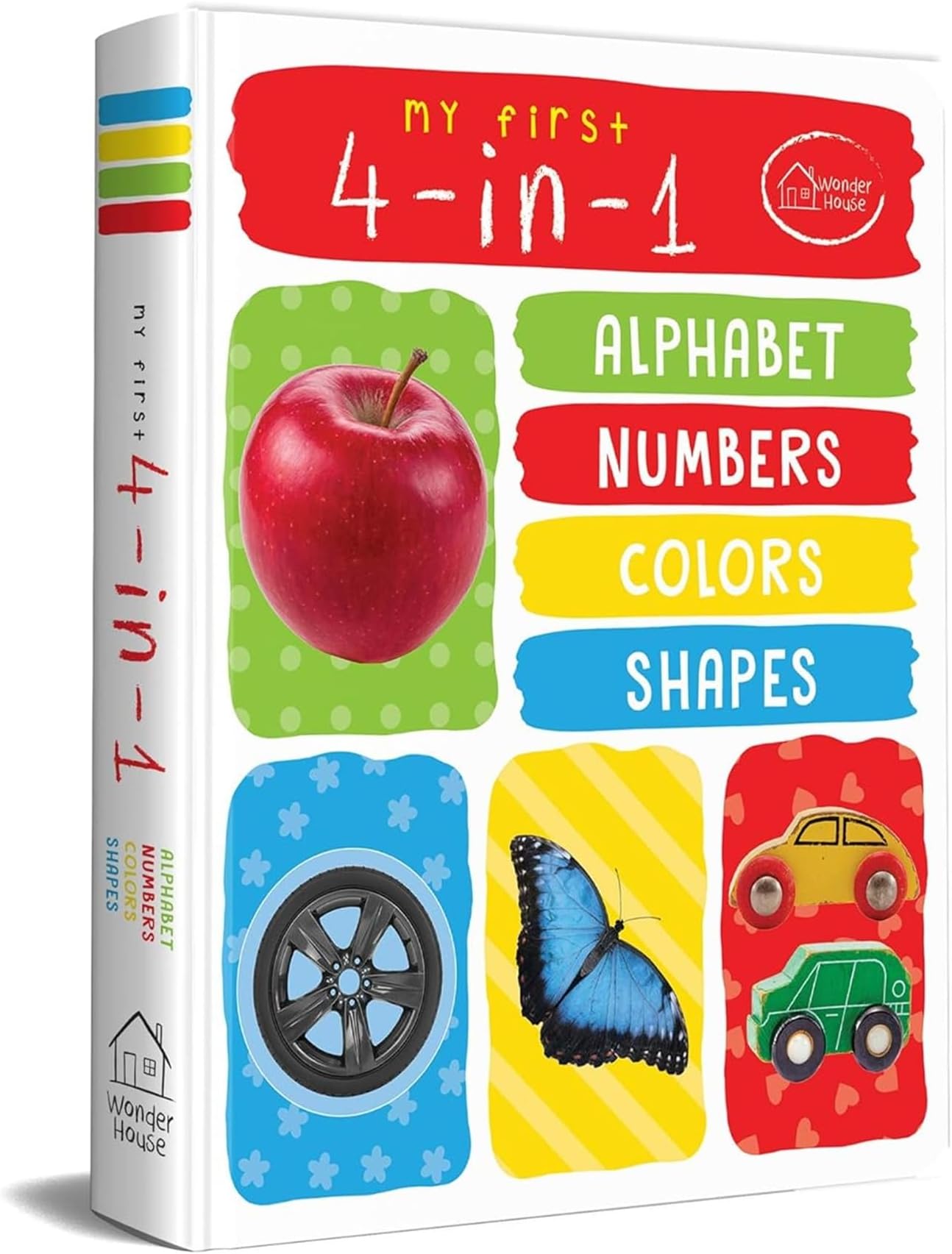 My First 4 in 1: Alphabet, Numbers, Colours, Shapes | Padded Board Book for Kids | Learn ABC, 123, Basic Colours & Shapes with Bright Pictures | Early Learning Book for Babies, Toddlers & Preschoolers | Ages 0โ5 Years