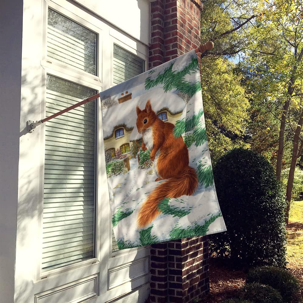Caroline's Treasures ASA2014CHF Red Squirrel & Cottage House Flag Large Porch Sleeve Pole Decorative Outside Yard Banner Artwork Wall Hanging, Polyester, House Size, Multicolor
