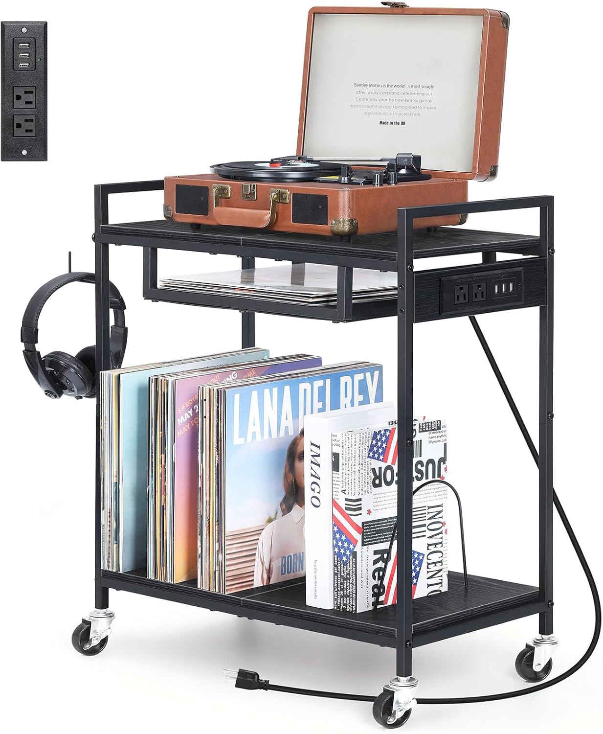 Record Player Stand with Vinyl Storage, Vinyl Record Player