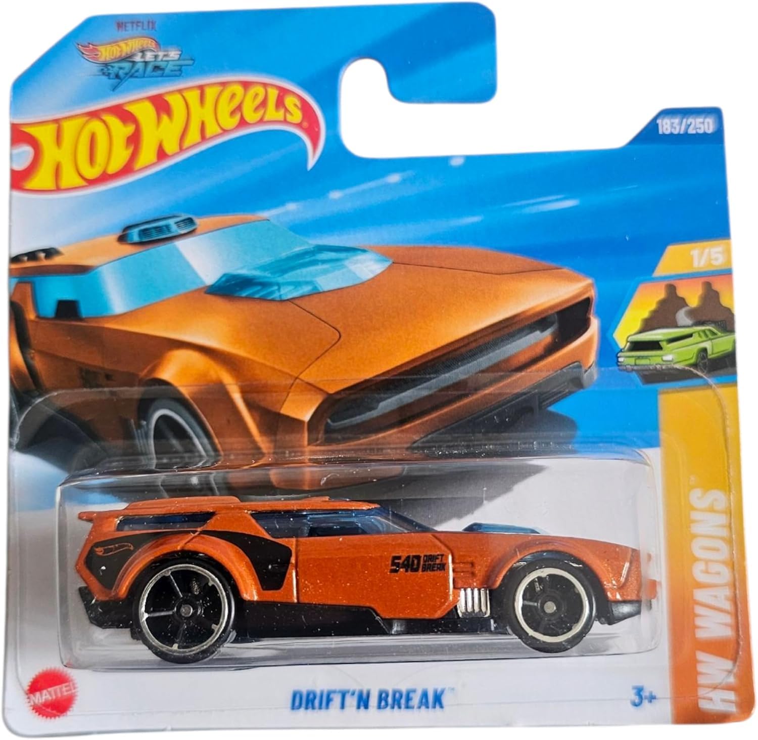 Hot Wheels Drift'n Break, Orange Die-Cast Car, HW Wagons Collection, 1:64 Scale