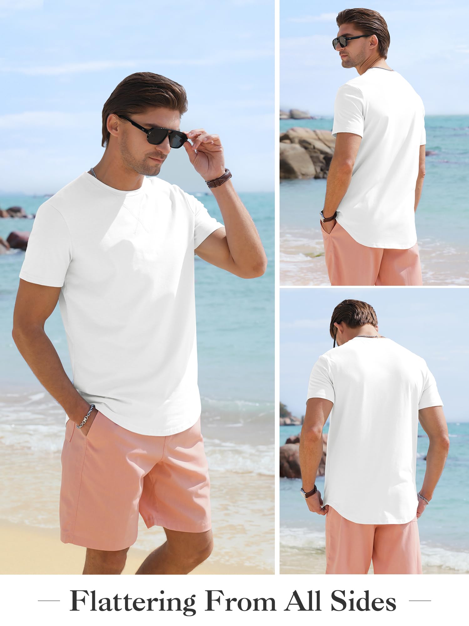 Comdecevis Paquete de 2 camisetas de algodón con cuello redondo para hombre, estilo hipster, hip hop, camisetas largas