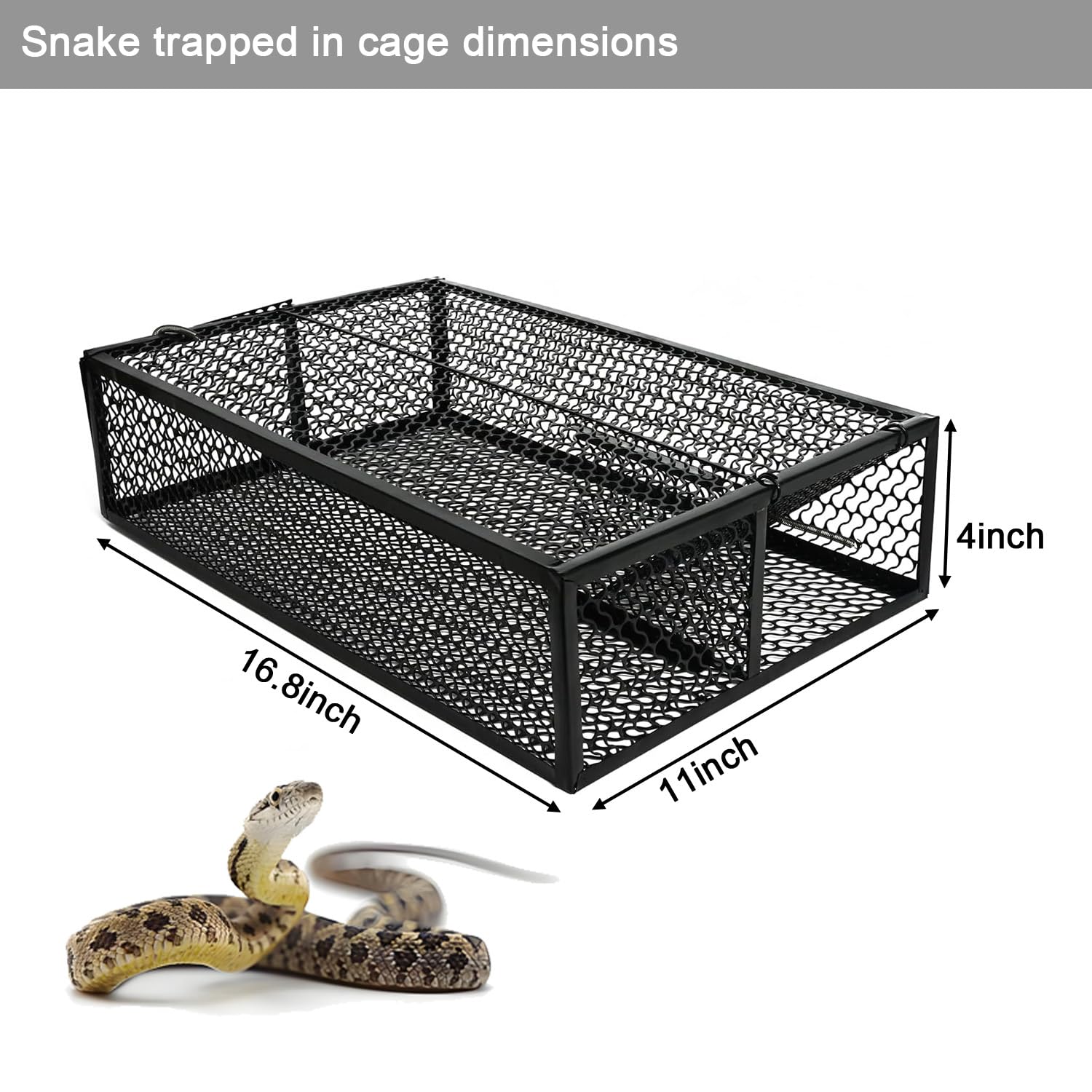 Jaula de trampa para serpientes de 16.8 x 11 pulgadas, protector de serpiente de captura humana, trampa de serpiente de metal resistente para interiores y exteriores, liberación segura