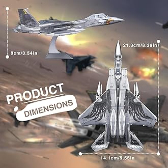 Piececool 3D Puzzles for Adults, American F-15 Fighter Metal Airplane Kit to Build, DIY Assembly Plane Model, Best Gifts for Military Enthusiasts, Desk Decor