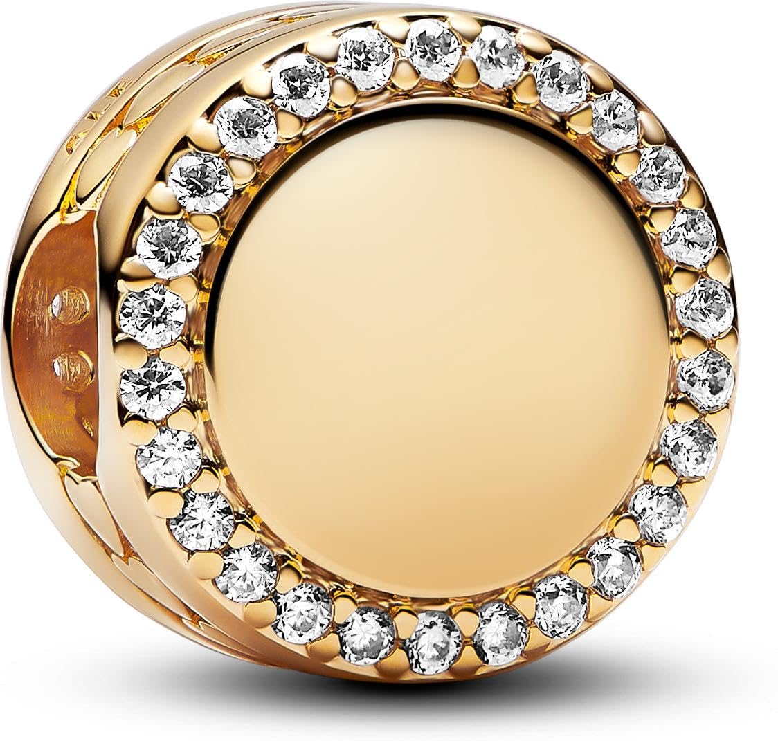 PANDORA Engravable 14k Gold-Plated Charm with Clear Cubic Zirconia