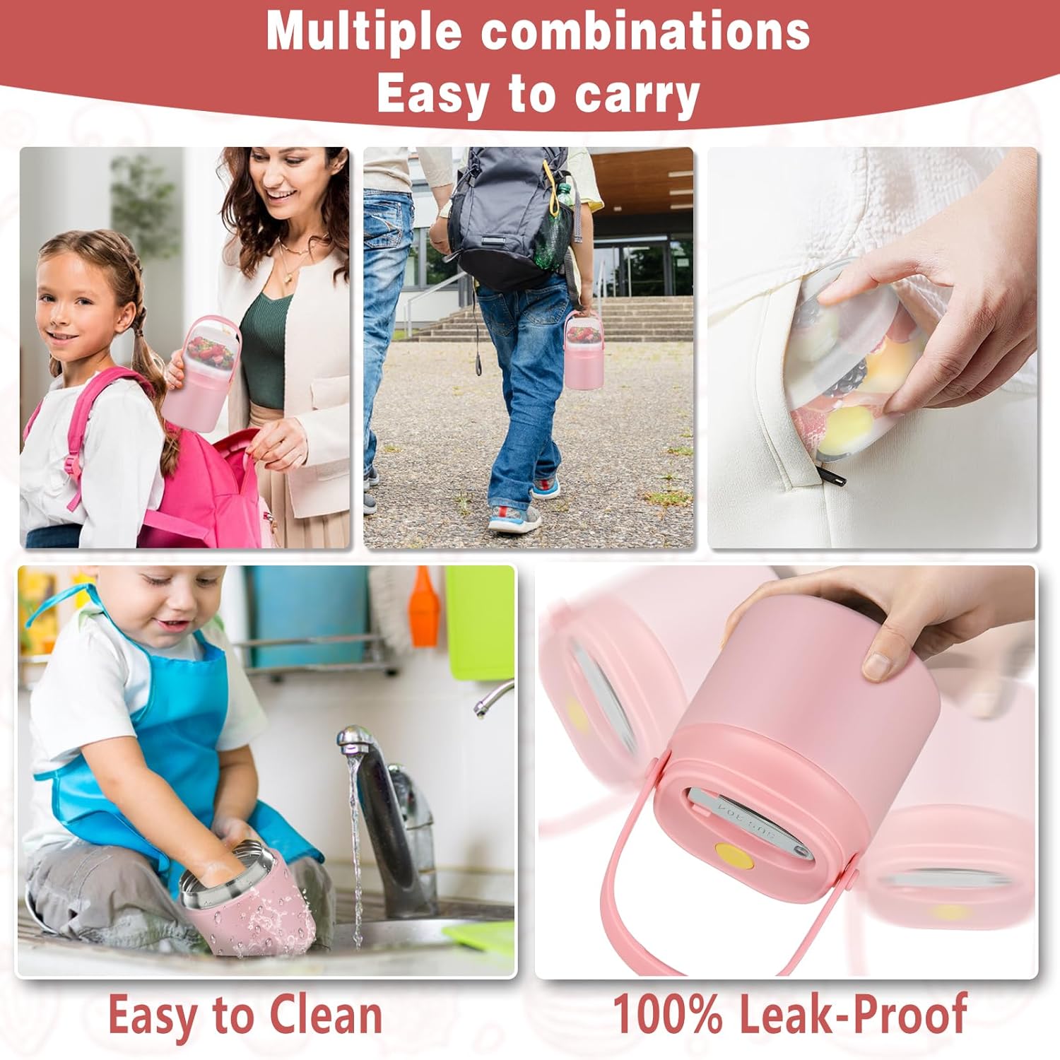 2 - in - 1 Soup Thermo for Hot Food 14oz with Snack Box Container Leak Proof Insulated Lunch Container Kids and Adults Stainless Steel Double Wall Vacuum Wide-mouth Thermal with Spoon and Handle - Image 8