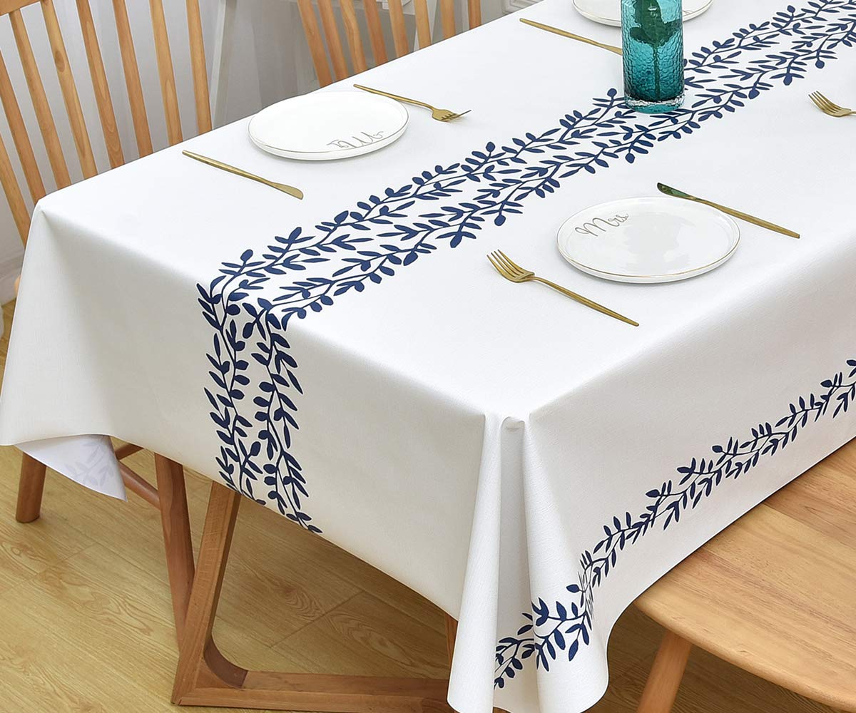 Yofori Table Cloth Wipe Clean Tablecloth Wipeable PVC Waterproof Rectangular Table Cover Plastic Table Protecter for Kitchen Outdoor (137x180cm, Rattan)