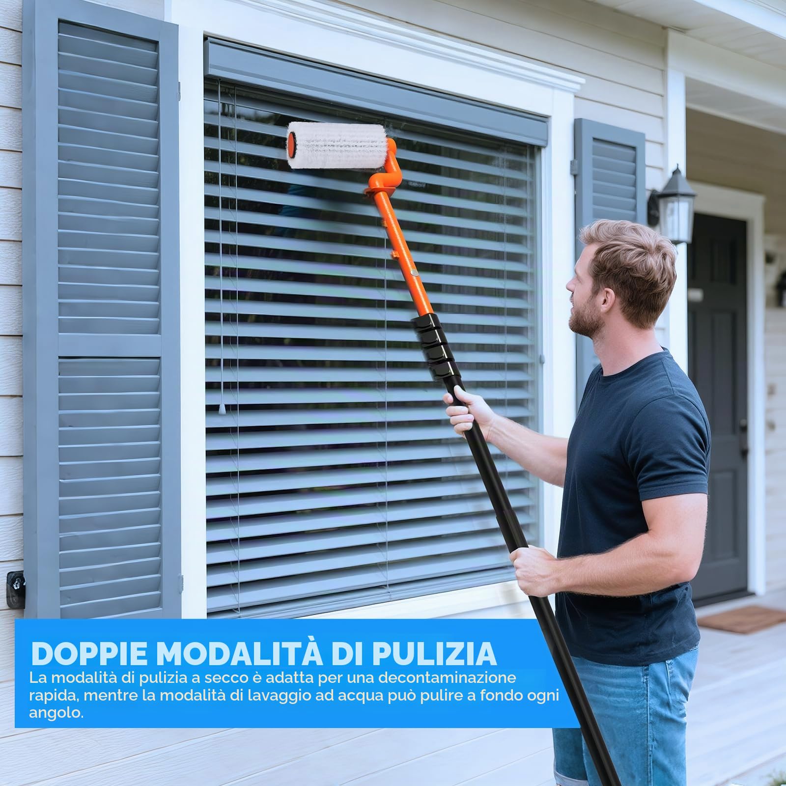 Kit di pulizia per pannelli solari elettrici da 6,2 m, palo estensibile per la pulizia delle finestre, palo telescopico a 5 fasi, spazzola per la pulizia delle finestre a 2 velocità per tetti di