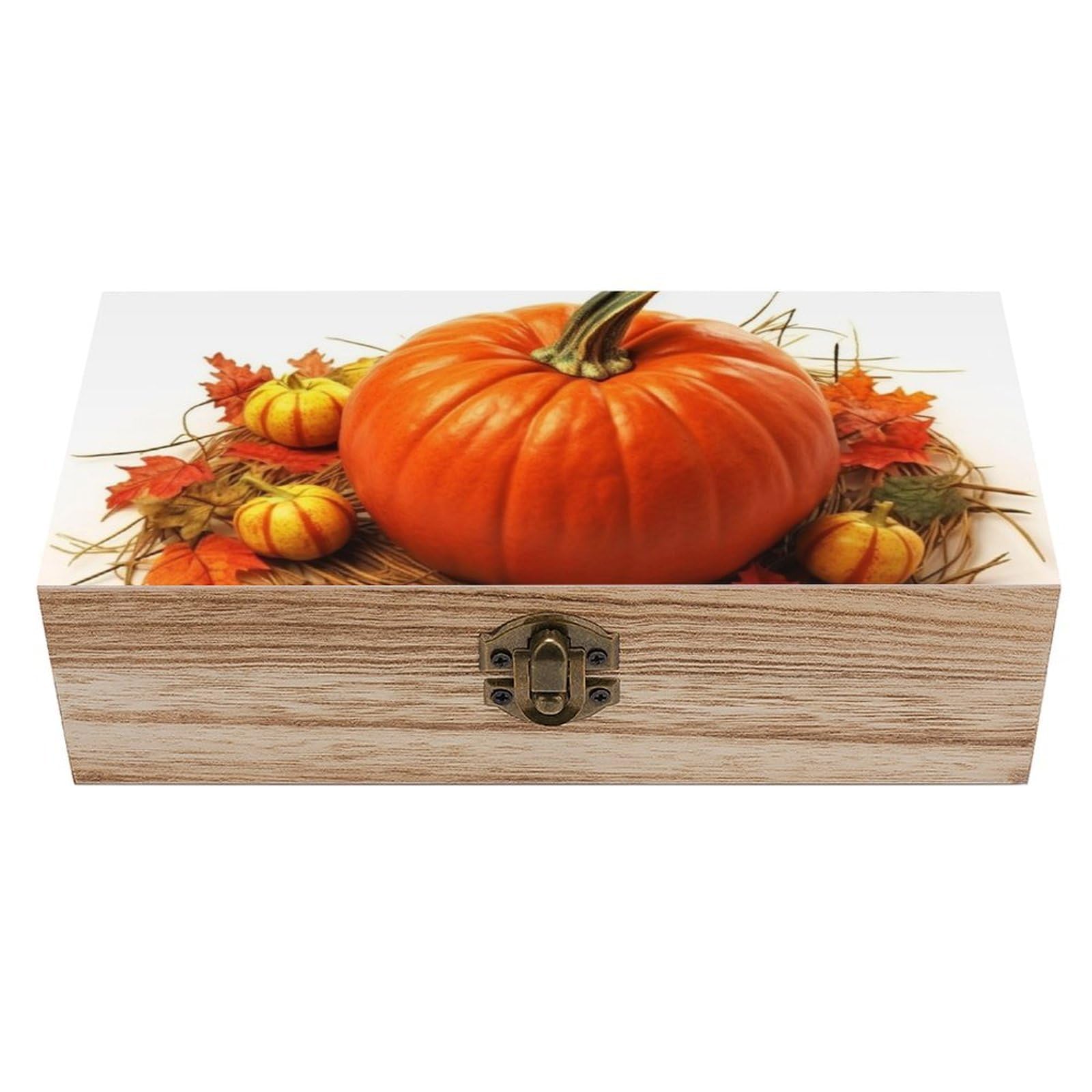FekiLoot Fall Pumpkin Wooden Keepsake Box Decorative Wood Storage Organizer with Hinged Lid Large Handmade Boxes Wedding Memory Treasure Box for Jewelry Photos Stamps Crafts
