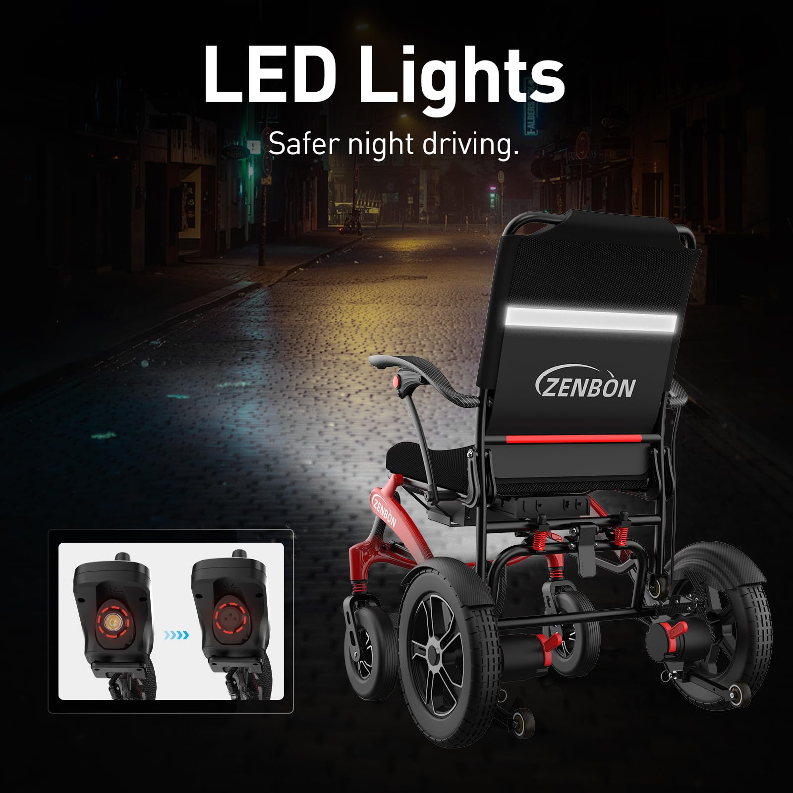 Silla de Ruedas Eléctrica Plegable de Carbono 19,8 kg: Silla de Ruedas Eléctrica Ligera y Plegable con Ruedas Grandes de PU de 30 cm para Todo Tipo de Terrenos Hasta 150 kg