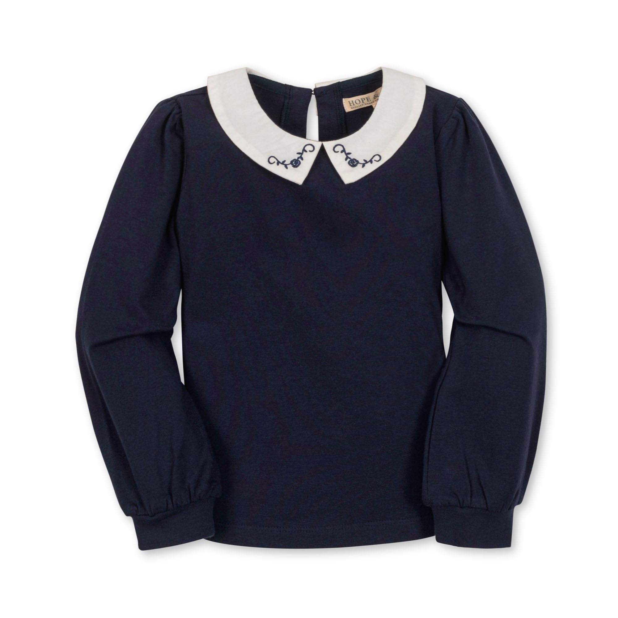 Hope &amp; Henry Girls' Peter Pan Mix Media Top