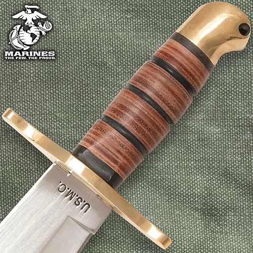 Miniatura 3 de USMC Jungle Bowie Knife  Funda de cuero de alta calidad  Hoja de acero inoxidable de 9 14 pulgadas  Mango de cuero apilado  Guardamanos y pomo de
