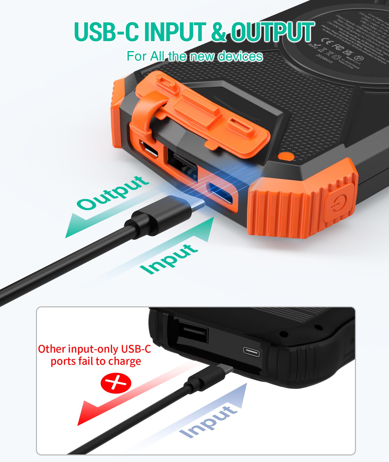 BLAVOR Power Bank Solar, Cargador Solar 10000mAh, Carga Rápida PD de 20W, Powerbank Portátil USB-C con Panel Solar, Carga Rápida Inalámbrica con Linterna, Batería para Acampada, Móvil, Negro