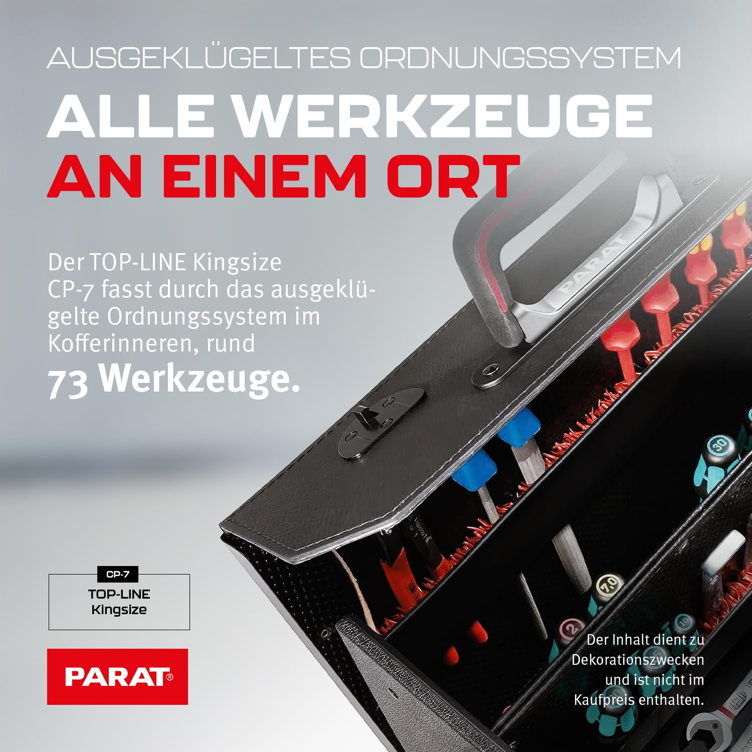 PARAT TOP-LINE KingSize CP-7 leere Werkzeugtasche 30 L | Große Ledertasche mit 4 CP-7 Haltern für bis zu 73 Werkzeuge | Profi Werkzeugtasche aus Leder & Con-Pearl® | Viel Stauraum