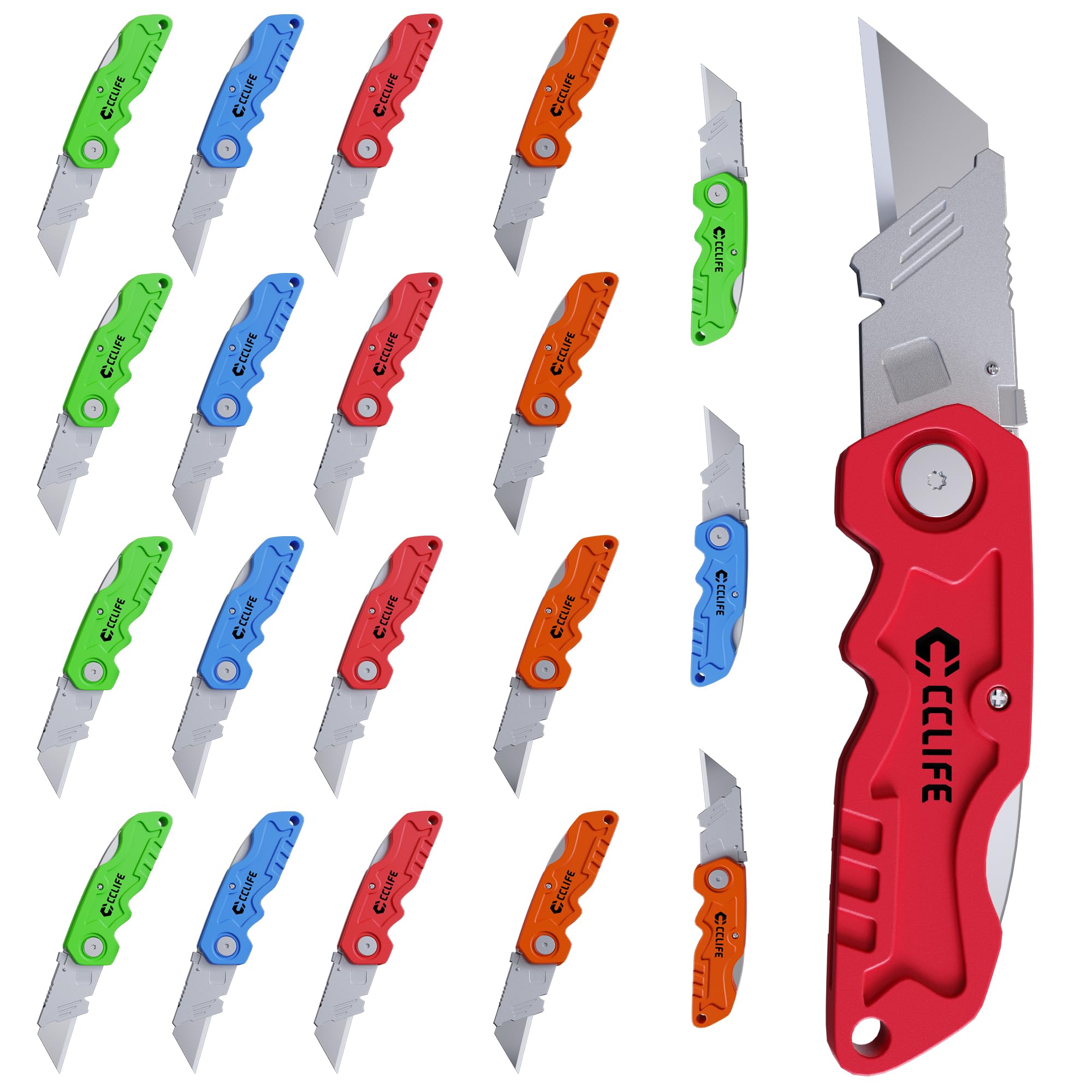 CCLIFE Klappbares Universalmesser-Set, bestehend aus 4 Messern und 40 Ersatzklingen, mit Sicherheitsverriegelung. Vielseitiges Schneidwerkzeug, geeignet für Materialien wie Karton, Leder und mehr.