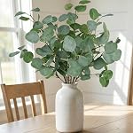 Les tiges d'eucalyptus de verglas artificiel, 4 Pcs Faux Plantes Branches 27" Tall Faux Plant Printemps Été Feuilles de soie Eucalyptus Plantes pour Vase Maison Mariage Arrangement Bureau Décor, Vert